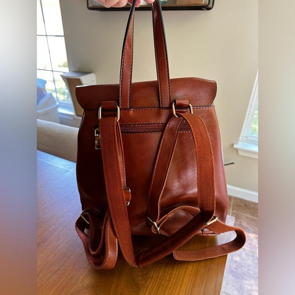 NWOT Brown Faux Leather Backpack - Picture 2 of 4